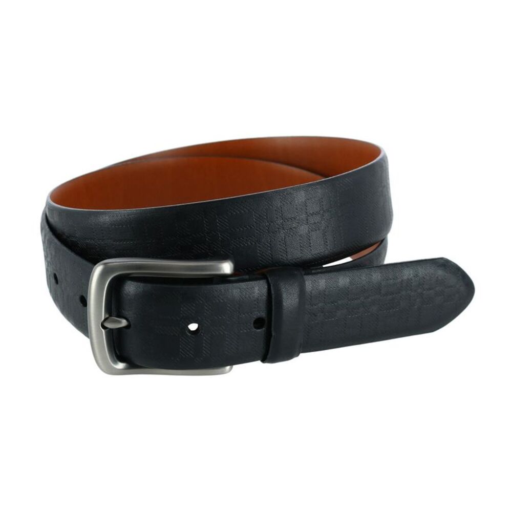 Trafalgar Men's Caelen Plaid Embossed Leather Belt